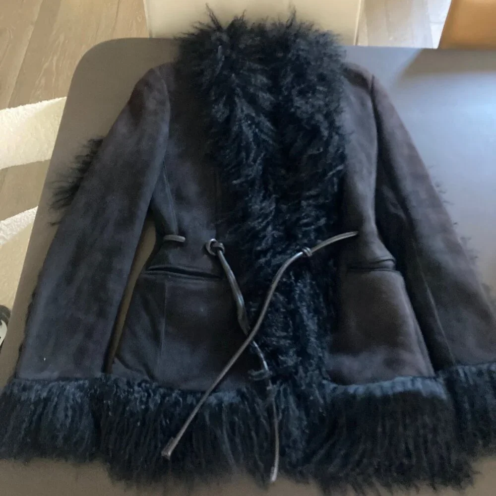 Gucci Tom Ford Era F/W 1999 Black Suede and Shearling Coat 90s Y2K Vintage - Picture 7 of 16